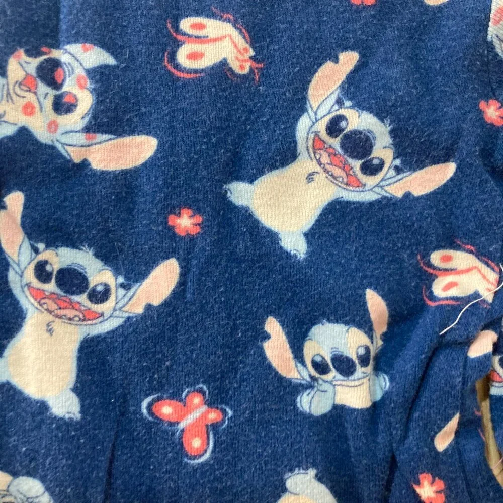 Disney Stitch Pajama Set 12 Months Long Sleeve and Pants Dark Blue Butterflies